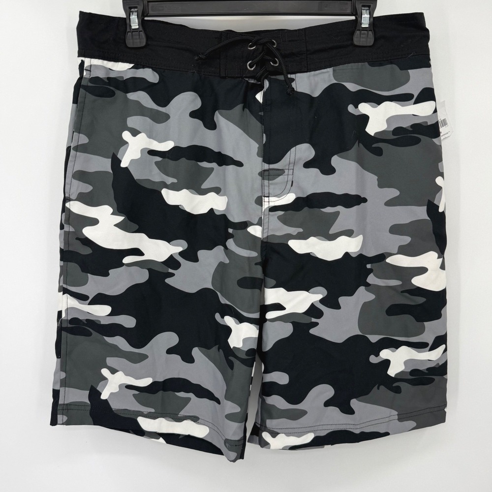 Bass Pro Shops Swim Trunks Men M Black Camo Board Shorts 9 Inseam Mesh Lining